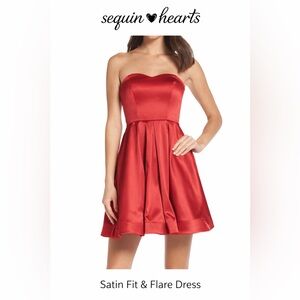 Red Satin Fit & Flare Dress ❤️ Sequin Hearts Size 11 Party/Homecoming